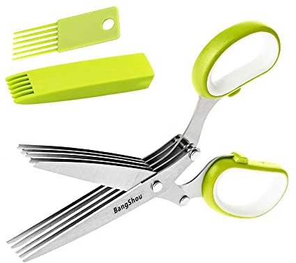 Bangshou Forbici da Cucina a 5 Lame in Acciaio Forbici da Cucina a 5 Lame in Acciaio Inox Forbici da Erbe Aromatiche Inox Forbici Multi Lama con Manico Ergonomico