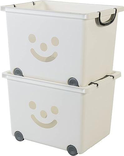 Iris Ohyama, Box, Behälter, Kinderspielzeug-Organizer, 2er-Set, 34 l, BPA-frei ? KCB-43 ? Weiß, stapelbar, Verschlussklammern, B32,5 x T43,5 x H31,5 cm