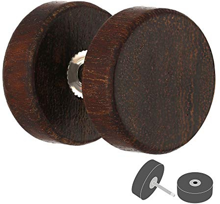Treuheld® | Fake Plug Ohrstecker aus Holz | 1,0mm x 12mm | Dunkelbraun | Fake Tunnel - Ohrring mit Gewinde zum Schrauben | für Damen und Herren