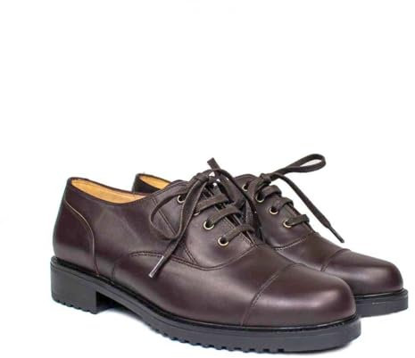 Janet - Scarpe Oxford Blucher da Donna in Pelle Marrone - Suola Flessibile con Tacco Basso 3 cm - Chiusura con Pizzo - Fodera in Pelle - Mocassini Sportivi Casual - Vacchetta Marrone - Marrone 40 EU