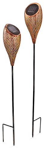 Esotec Solar Steckleuchten Messina, 2er Set, organic design, Akku, LED Fackeln, Lichtspiel, Stecklicht, Gartenfackel, Gartenlicht, Solarlichter, kupferfarben, metall, IP44, außen, 102371