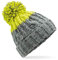 ASVP Shop Corkscrew Cable Knitted Bobble Hat Plain Mens Womens Beanie Warm Winter Pom Wooly Cap (Light Grey/Citron)
