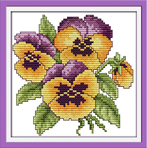 YEESAM ART Kreuzstich Stickerei Set für Erwachsene Anfänger Kinder, Gelbe Mohnblume Wildblumen 11CT 21×21 cm Vorgedruckten DIY Stickerei Handarbeit Kits (Gelb)