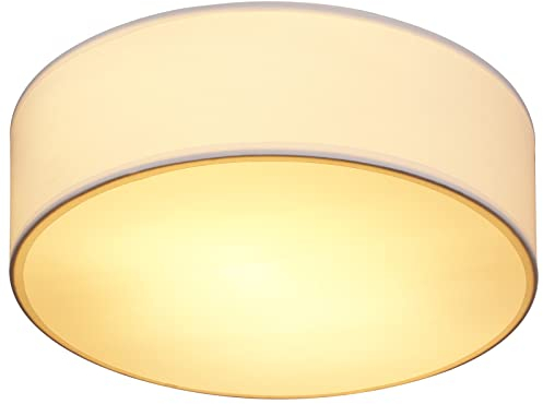 MONZANA® Deckenlampe Stoff Wohnzimmer Schlafzimmer E27 Weiß 30cm Rund 1-Flammig 40W Lampe Flur Küche Deckenstrahler Deckenleuchte Stoffdeckenlampe