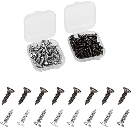 SAVITA 100 Pcs Guitar Pickguard Screws, Bass Pickguard Screw Set, Guitar Mounting Screws for Electric Guitar Electric Bass Guards (Light Black, Bright Silver)