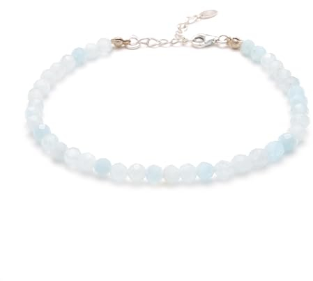 BERGERLIN Aquamarin Fußkette hell blau - facettiertes, blaues Fußkettchen - Silber - M-L