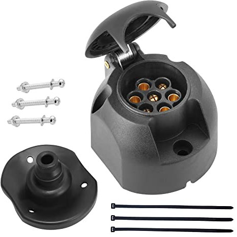 DARKGUARD 1 Pedazo Zócalo 7pines Remolque 12v ISO1724,Impermeable,Zócalo Caravana 7Pines Hembra,Adaptador 7pin per Remolque,Conector 7polos 12v per Agrícola Remolque Camión Caravana (DG76S-1)