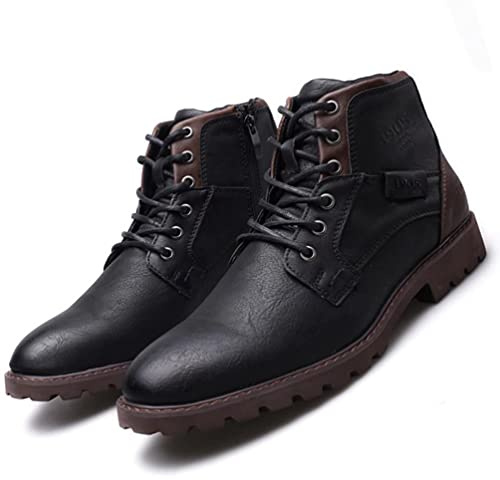 SWZEC Stivali da Motociclista Uomo Classici Impermeabili Stivali Stringati Vintage Combat Stivaletti Chukka Invernali Antiscivolo Comode Trekking Esterno 39-48
