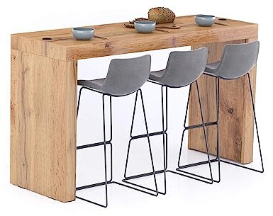 MOBILI FIVER, Mesa Alta Evolution 180x60, Madera Rustica con Dos Patas y Cargador inalámbrico, Mesa Auxiliar de Cocina para 6 Personas, Made In Italy