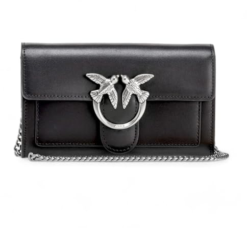 Pinko Damen Love ONE Wallet Liebe EINE GELDBÖRSE C Vitello SETA, Z99O_Nero-Old Silver