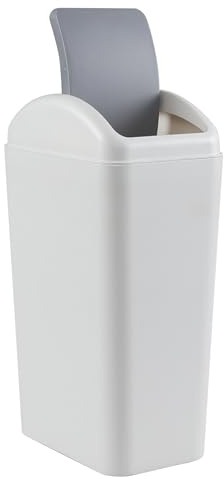 Lesbin 14 L Plastic Trash Can with Swing Lid, Swing Top Waste Bin, Gray | Swing Lid Design, Smooth Matte Plastic Material, Ideal for Bathroom, Bedroom, Office and Dorm