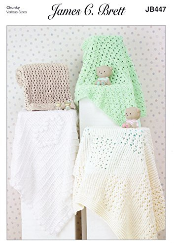 James Brett Chunky Knitting Pattern Baby Lacy Pattern Pram & Cot Comforter Blankets (JB447)