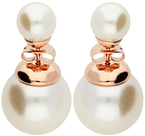 LÖB Damen Ohrringe Rosegold Vergoldet Perlenohrringe Doppel Ohrstecker Set Front Back mit Perlen Kugeln Rose Gold Weiß Perlenohrstecker Brautschmuck