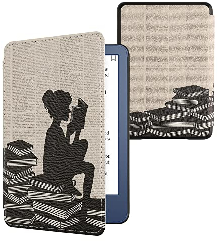 kwmobile Klapphülle kompatibel mit Amazon Kindle (2022/2024) Hülle - eReader Case - Lesende Frau Schwarz Beige