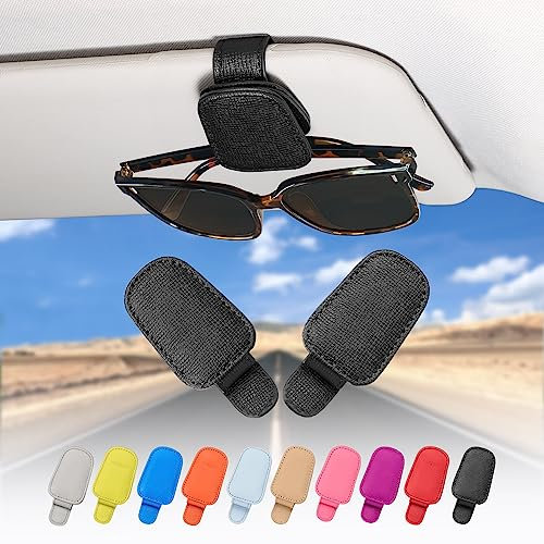 quipuda 2 Pièces Porte Lunettes pour Voiture en Cuir Véritable, Magnétique Support Lunettes pour Voiture Pare-soleil Accessoires, Pince à Lunette Auto, Pince pour Tickets et Cartes (noir)