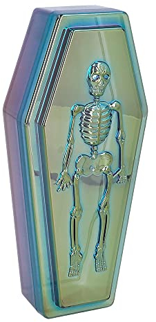 Boland 73059 - Aufbewahrungsbox mit Deckel für Halloween Deko, Sarg Kiste aus Kunststoff, Skelett Deko, Irisierend