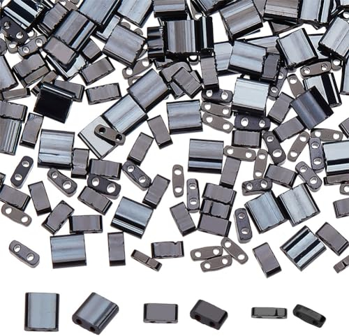 SUNNYCLUE 1Boîte 300Pcs 3 Style 5*5mm Tila Perles Deux Trous Perles de Verre Plat Carré Perles de Verre Noir Japonais Entretoise Perles en Vrac pour la Fabrication de Bijoux DIY Artisanat Multi-Brin