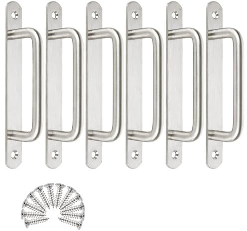 MIVIDE 6 Pack Door Handles, Sliding Door Handles Silver, Pull Handles for Doors, Stainless Steel Door Pull Handles for Kitchen Cupboard Cabinet Wardrobe Barn Shed(160mm/6.29in)