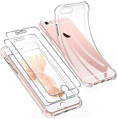Pnakqil Coque pour iPhone 6/iPhone 6s Transparente avec 2 Verre Trempé, Ultra Fine Antichoc Silicone Souple TPU Etui Bumper avec Renforcés Protection Housse Homme et Femme pour iPhone 6/6s,4.7