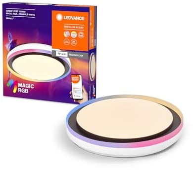 LEDVANCE SMART + WIFI LED Deckenleuchte, weiß/schwarz, 38W, 1050lm, Weißlichtfunktion, dimmbar, dynamischer Magic-RGB Lichteffekt, lange Lebensdauer, einfache Montage, App-steuerbar, 2700-6500K