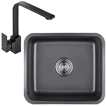 WIQUYBML Unterbau-Küchenfamilie, Exquisite Spüle, Küchenfamilie, Exquisite Spüle, Küchenfamilie, Exquisite Spüle, Edelstahl-Badewanne, Einzelbecken, schwarzes Nano-Quadrat-Einzelbecken, 04