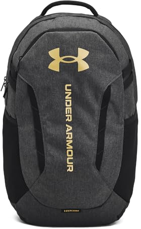 Under Armour Unisex-Erwachsene Hustle 6.0 Rucksack, (005) Black Full Heather/Black/Metallic Gold, One Size, Hustle 6.0 Rucksack