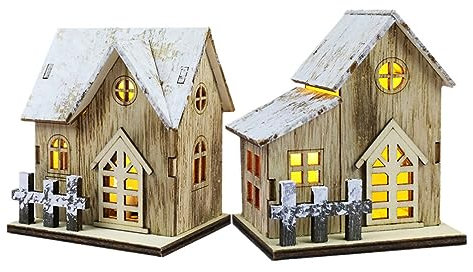 Luxshiny 2 Pièces Lumières de Noël en bois décor de village de Noël éclairé maison éclairée par LED de noël christmas lights guirlande electrique décoration de table décors de Noël créatifs
