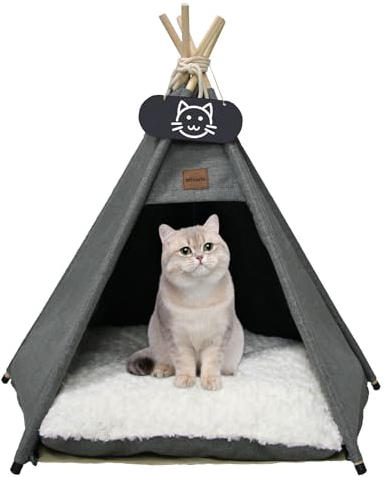 Whiwhi Tipi Zelt für Haustiere Hundezelt Katzenzelt mit Kissen Waschbar Haustierzelte Häuser Hundehöhle und Haustierhäuser Wegklappen Haustier Zelt Möbel 50x50x60cm