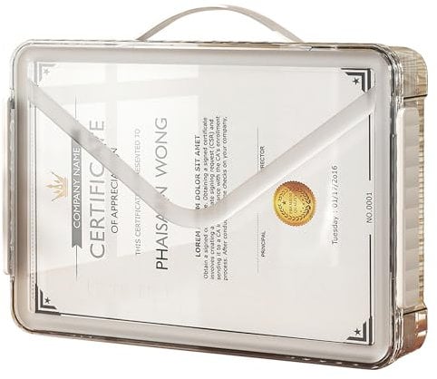 Elezeal Clear Storage Boxes with Lid - A4 Transparent Paper Storage Organiser with Handle and Portable Project Case Organizer for Storing Certificates, Scrapbook, Toys, and Invoices