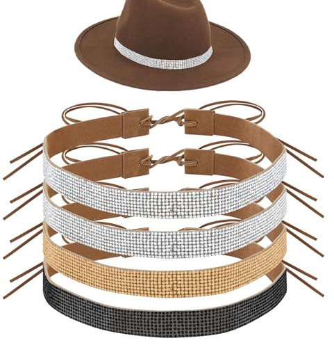 Adorila Cowboyhut-Bänder mit glitzernden Strasssteinen, verstellbarer Cowgirl-Hutgürtel, Cowboyhut, Schmuck für Damen und Herren, 4 Stück, Mehrfarbig, Einheitsgröße