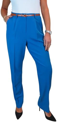 Paulo Due Smart Tailored Fit Pleated Trousers for Women UK Ladies Formal Office Trouser Lightweight Work Pants Mid Blue 8-22 (12)