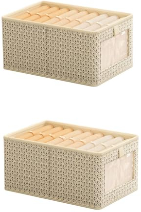 soynogya 44.30.20 Aufbewahrungsbox mit transparenten Fenstern, faltbare Aufbewahrungsbox, schnell und bequem zum Finden von Kleidung, Kleiderschrank Organizer Box. (2-Sätze von beige (44 * 30 * 20))
