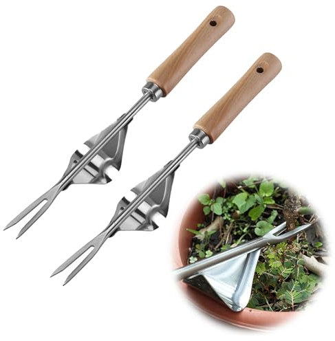 2024 Neu Edelstahl Unkrautstecher, Handjätgerät für den Garten, Unkrautstecher Gartengeräte, Unkraut Abzieher Werkzeug, Gartenwerkzeug, Unkraut Entferner Gerät, Fugenkratzer Mit Stiel (2 Stück)