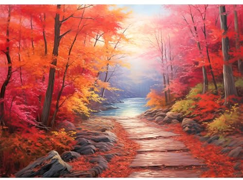 1000 pieces jigsaw puzzles for adults-Maple Path Jigsaw Puzzle 1000 Pieces Red Maple Forest Puzzles for Adults 1000 Piece Maple Creek Oil Painting Puzzle senior