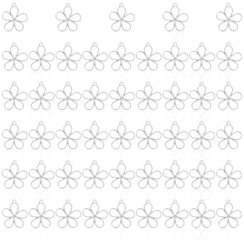 Mabor 50pcs Hohler Blume Charms Anhänger Set,Charms Silber Klein Schmuckanhänger Schmuck Anhänger für Armbänder Sommer Ketten Ohrringe Selber Machen Set Blumen Halsketten Handwerk DIY Schmuck Zubehör