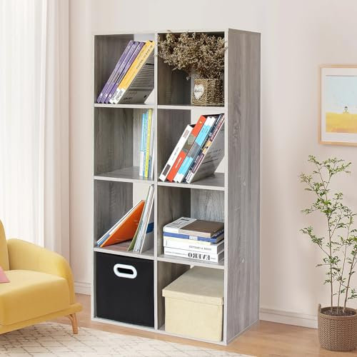 PACHIRA Bücherregal mit 8 Fächern, 36mm Würfelregal Aus Holzwerkstoff Für Wohnzimmer, Freistehender Bücherschrank Aktenregal Stufenregal Büroregal, Offenes Aufbewahrungsregal Für Kleidung, Spielzeug
