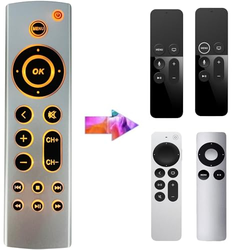 Universal Backlit Remote Replacement for Apple TV 4K/ Gen 1 2 3 4/ HD A2843 A2737 A2169 A1842 A1625 A1427 A1469 A1378 A1218, No Voice Function