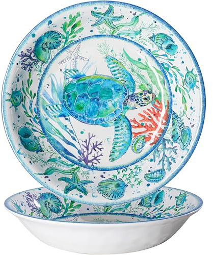 LEHAHA Extra larger Melamine serving bowl set, Coastal 13.75 Inch 130 Oz Large Fruit Bowl, Pasta Bowl, Set of 2, Serving Dishes for Entertaining, Vibrant Color Large Bowl for Party…