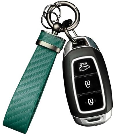 Porte Clef Voiture en Cuir,Porte Clés en Fibre de Carbone avec Anneau en D Anti-perte,Porte-clés Accessoire Voiture (Vert)