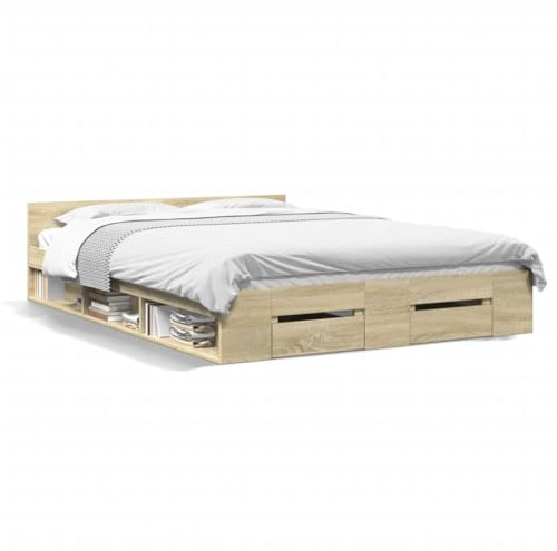 LAPOOH Bettgestell mit Schubladen Sonoma-Eiche 140x200cm Holzwerkstoff, Bett, Jugendbett, Schlafzimmer Bett, Bed Frame - 3280750