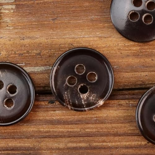 ZAZUZU Knöpfe aus echtem Horn, rund, natürliches Büffelknochen, Horn, Mantel, 4 Löcher, zum Basteln, 18 L = 12 mm, 20 Stück