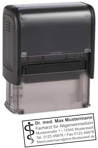 Selbstfärber Stempel 46x17mm direkt hier erstellen - Die Stempel GmbH - personalisierter Logostempel, Firmenstempel, Adressstempel, Namensstempel – Gehäuse Schwarz