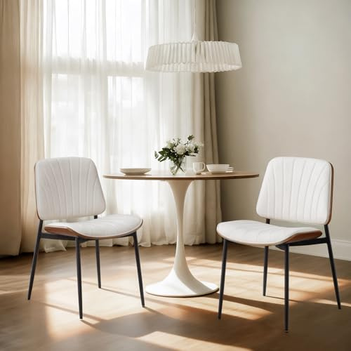 chairus Esszimmerstühle PU Leder Armlos Metallbeine Gepolstert 2er Set Weiß | PU-Leder-Bezug, ohne Armlehne, Metallbeine, gepolstert, Akzentstühle, für Esszimmer, Küche