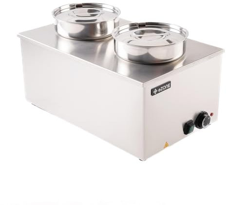 eZone Electric Bain Marie G8700 + Two Round Pots Lids Wet Heat Food Warmer 1.2kW