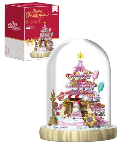 Set di costruzione per albero di Natale rosa con luce, 1550 pezzi, mini mattoni da costruzione, decorazioni natalizie da tavolo, regalo per adulti (albero di Natale)