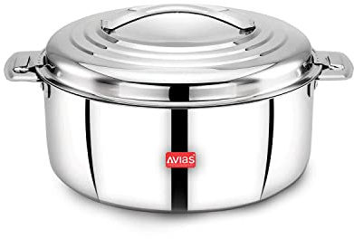 AVIAS Platina Premium Stainless Steel Casserole with Double Wall Insulation, Hot Pot for Roti, Rice, Gravy, Curry, Silver Hot Box, Twist Lock (Silver, 2500 ml)
