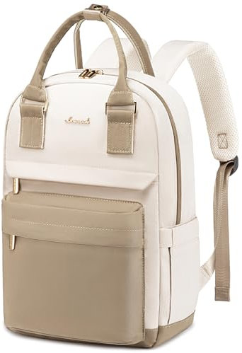 LOVEVOOK Schulrucksack Teenager Mädchen, Rucksack Schule 14 Zoll Laptop Backpack School Bag Schultasche Damen, Wasserdicht Travel Backpack für Reise Uni College, Khaki Beige-N