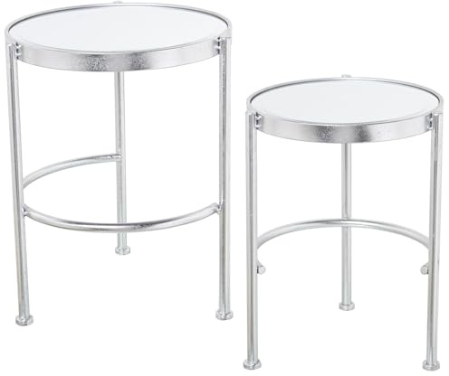 SET 2 MESAS METAL PLATEADO Y ESPEJO °42X52CM+°37X49CM