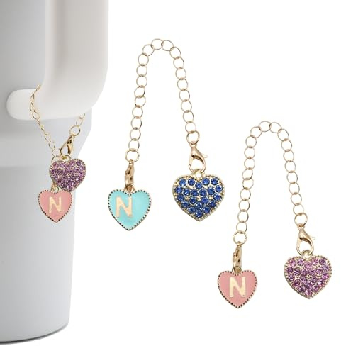 RENUIS 2Pcs Pink and Blue Letter Charm Accessories for Stanley Cup,Name ID Initial Letter for Stanley 30&40 oz Tumbler with Handle,Heart Initial Personalized Identification Charms Chain
