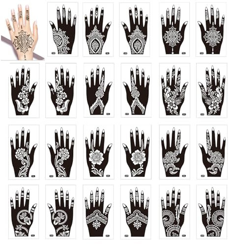 ElevaPulse Henna Tattoo Schablonen Set mit 24 Blättern für Hand & Körper - Indische Arabische Designs, Wiederverwendbare Vorlagen für Frauen und Mädchen